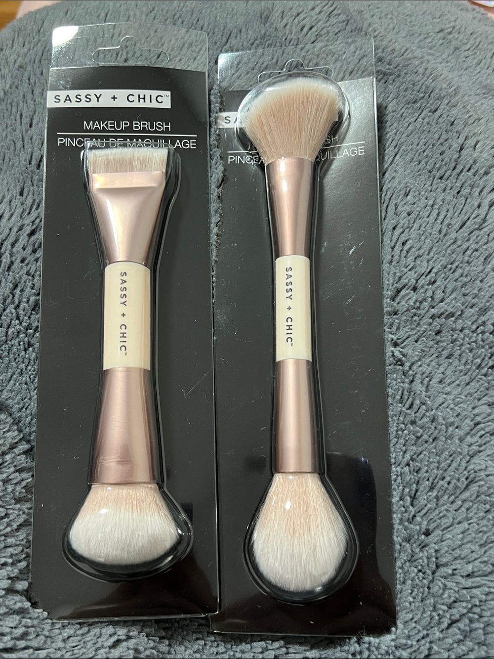 Sassy + Chic Rose Gold Double-Ended Makeup Brush - Cream Bristles